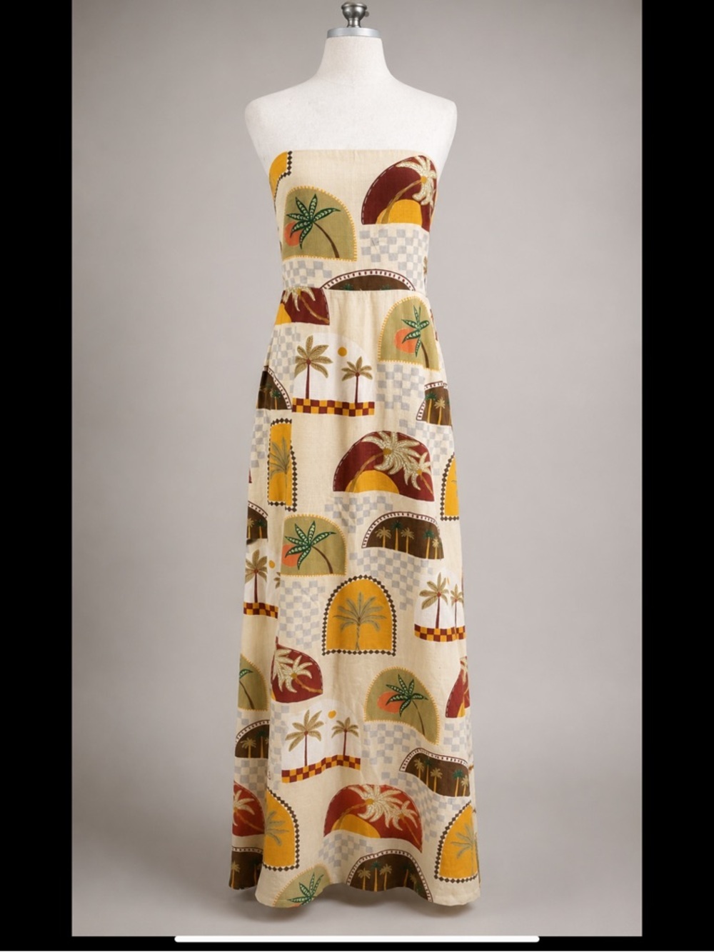 Paper Heart Strapless Tropical Print Linen Blend Maxi Dress Sz L Resort Vacation